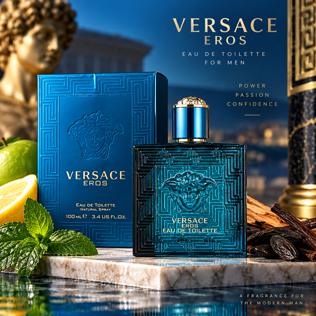 Versace Eros Eau de Toilette for Men, 3.4 oz / 100 ml – Fresh Citrus Fragrance