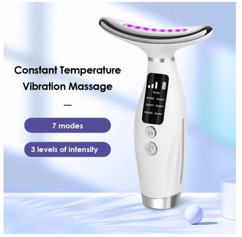 7 Colors LED Lights Face Neck Beauty Device Vibration Massage Improve Neck Lines Home Use Face Lifting Machine 7 Modes 3 Levels