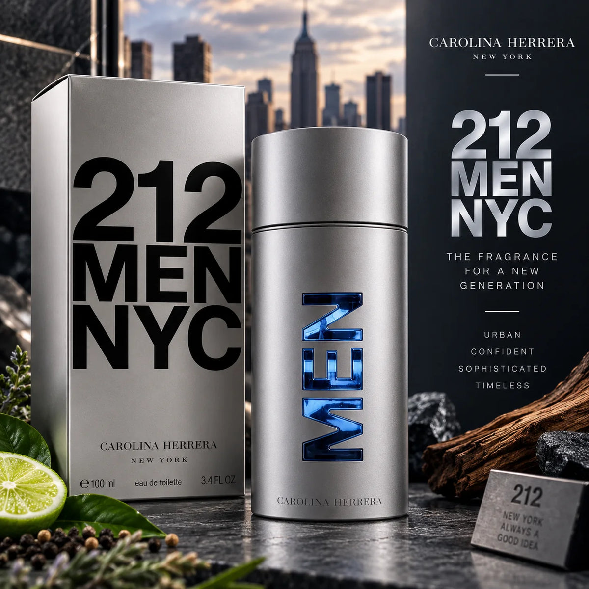 Carolina Herrera 212 Men NYC EDT Spray 3.4 oz – Men's Fresh Woody Cologne